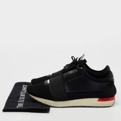 Pre Owned Balenciaga Black Leather and Mesh Race Runner Low-Top Sneakers Size 42   