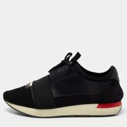 Pre Owned Balenciaga Black Leather and Mesh Race Runner Low-Top Sneakers Size 42   