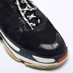Pre Owned Balenciaga Black Leather And Mesh Triple S Sneakers Size 46