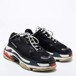 Pre Owned Balenciaga Black Leather And Mesh Triple S Sneakers Size 46