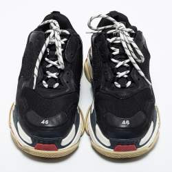 Pre Owned Balenciaga Black Leather And Mesh Triple S Sneakers Size 46