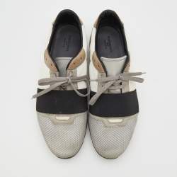 Pre Owned Balenciaga Tri-Color Mesh, Fabric And Leather Race Runner Low Top Sneakers Size 43