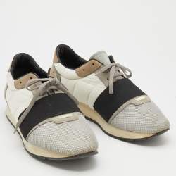 Pre Owned Balenciaga Tri-Color Mesh, Fabric And Leather Race Runner Low Top Sneakers Size 43