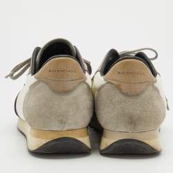 Pre Owned Balenciaga Tri-Color Mesh, Fabric And Leather Race Runner Low Top Sneakers Size 43
