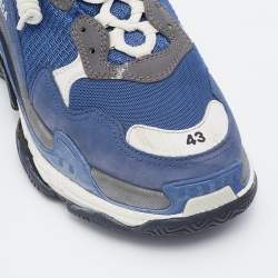 مملوكة مسبقًا Balenciaga Blue/White Mesh And Leather Triple S Low Top Sneakers Size 43