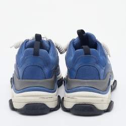 مملوكة مسبقًا Balenciaga Blue/White Mesh And Leather Triple S Low Top Sneakers Size 43