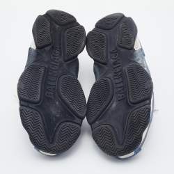 مملوكة مسبقًا Balenciaga Blue/White Mesh And Leather Triple S Low Top Sneakers Size 43