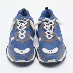 مملوكة مسبقًا Balenciaga Blue/White Mesh And Leather Triple S Low Top Sneakers Size 43