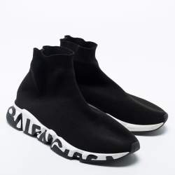 Pre Owned Balenciaga Black Knit Fabric Socks Speed Sneakers Size 42