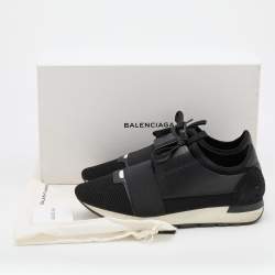 Pre Owned Balenciaga Black Mesh and Leather Race Runner Sneakers Size 42