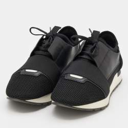 Pre Owned Balenciaga Black Mesh and Leather Race Runner Sneakers Size 42