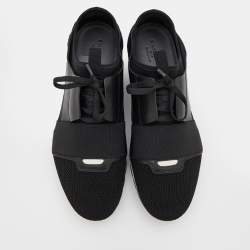 Pre Owned Balenciaga Black Mesh and Leather Race Runner Sneakers Size 42