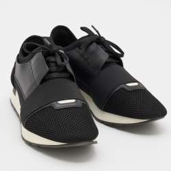 Pre Owned Balenciaga Black Mesh and Leather Race Runner Sneakers Size 42