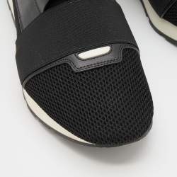 Pre Owned Balenciaga Black Mesh and Leather Race Runner Sneakers Size 42
