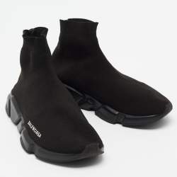 Pre Owned Balenciaga Black Knit Fabric Speed Trainer Sneakers Size 42