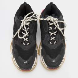 مملوكة مسبقًا Balenciaga Black Leather and Mesh Triple S Sneakers Size 46