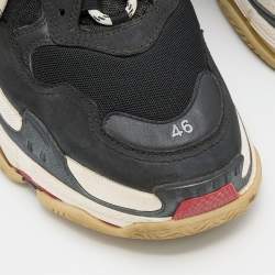 مملوكة مسبقًا Balenciaga Black Leather and Mesh Triple S Sneakers Size 46