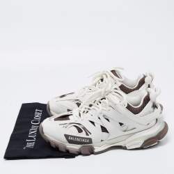 مملوكة مسبقًا Balenciaga White/Brown Leather  and Fabric Track Sneakers Size 40 