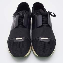 Balenciaga Black Leather and Mesh Race Runner Low Top Sneakers Size 42