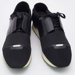 Balenciaga Black Leather and Mesh Race Runner Low Top Sneakers Size 42