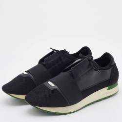 Balenciaga Black Leather and Mesh Race Runner Low Top Sneakers Size 42