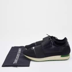 Balenciaga Black Leather and Mesh Race Runner Low Top Sneakers Size 42