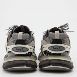 Pre Owned Balenciaga Grey/White Mesh and Synthetic Leather Track Low Top Sneakers Size 39