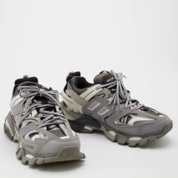 Pre Owned Balenciaga Grey/White Mesh and Synthetic Leather Track Low Top Sneakers Size 39