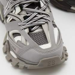 Pre Owned Balenciaga Grey/White Mesh and Synthetic Leather Track Low Top Sneakers Size 39