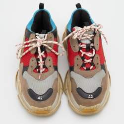 Pre Owned Balenciaga Multicolor Leather and Mesh Triple S Low Top Sneakers Size 42