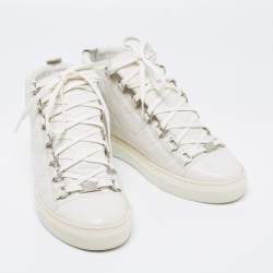 Pre Owned Balenciaga White Crinkled Leather Arena High Top Sneakers Size 40