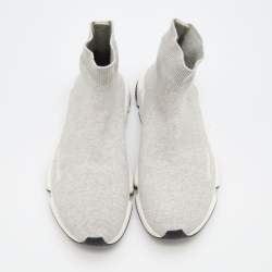 Pre Owned Balenciaga Grey Knit Fabric Speed 2.0 Slip On Sneakers Size 42