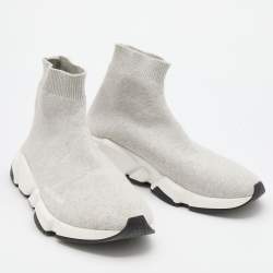 Pre Owned Balenciaga Grey Knit Fabric Speed 2.0 Slip On Sneakers Size 42