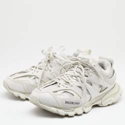 Pre Owned Balenciaga White Mesh and Synthetic Leather Track Sneakers Size 42