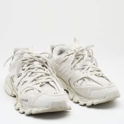 Pre Owned Balenciaga White Mesh and Synthetic Leather Track Sneakers Size 42