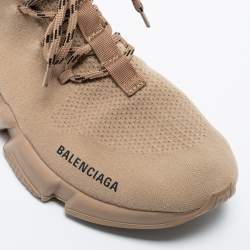 Balenciaga Beige Knit Fabric Speed Lace Up Sneakers Size 41
