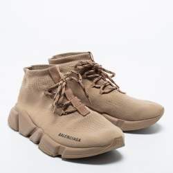 Balenciaga Beige Knit Fabric Speed Lace Up Sneakers Size 41