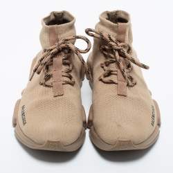 Balenciaga Beige Knit Fabric Speed Lace Up Sneakers Size 41
