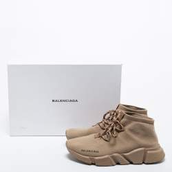 Balenciaga Beige Knit Fabric Speed Lace Up Sneakers Size 41