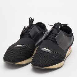 Pre Owned Balenciaga Black Mesh and Leather Race Runner Sneakers Size 46
