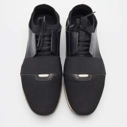 Pre Owned Balenciaga Black Mesh and Leather Race Runner Sneakers Size 46