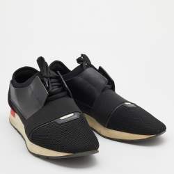 Pre Owned Balenciaga Black Mesh and Leather Race Runner Sneakers Size 46
