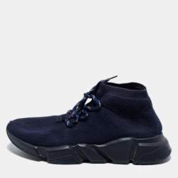 Pre Owned Balenciaga Navy Blue Knit Fabric High Top Sneakers Size 41