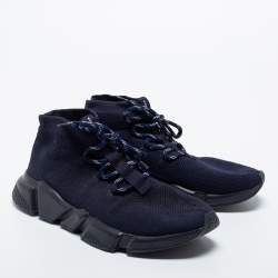 Pre Owned Balenciaga Navy Blue Knit Fabric High Top Sneakers Size 41