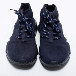 Pre Owned Balenciaga Navy Blue Knit Fabric High Top Sneakers Size 41
