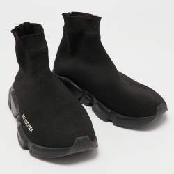 Pre Owned Balenciaga Black Knit Fabric Speed Trainer Sneakers Size 42