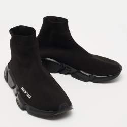 Pre Owned Balenciaga Black Knit Fabric Speed Trainer Sneakers Size 42