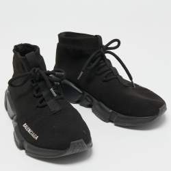 Pre Owned Balenciaga Black Knit Fabric Speed Sneaker Size 40 