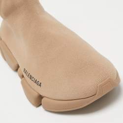 Pre Owned Balenciaga Brown Knit Fabric Speed High Top  Sneakers Size 41