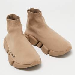 Pre Owned Balenciaga Brown Knit Fabric Speed High Top  Sneakers Size 41